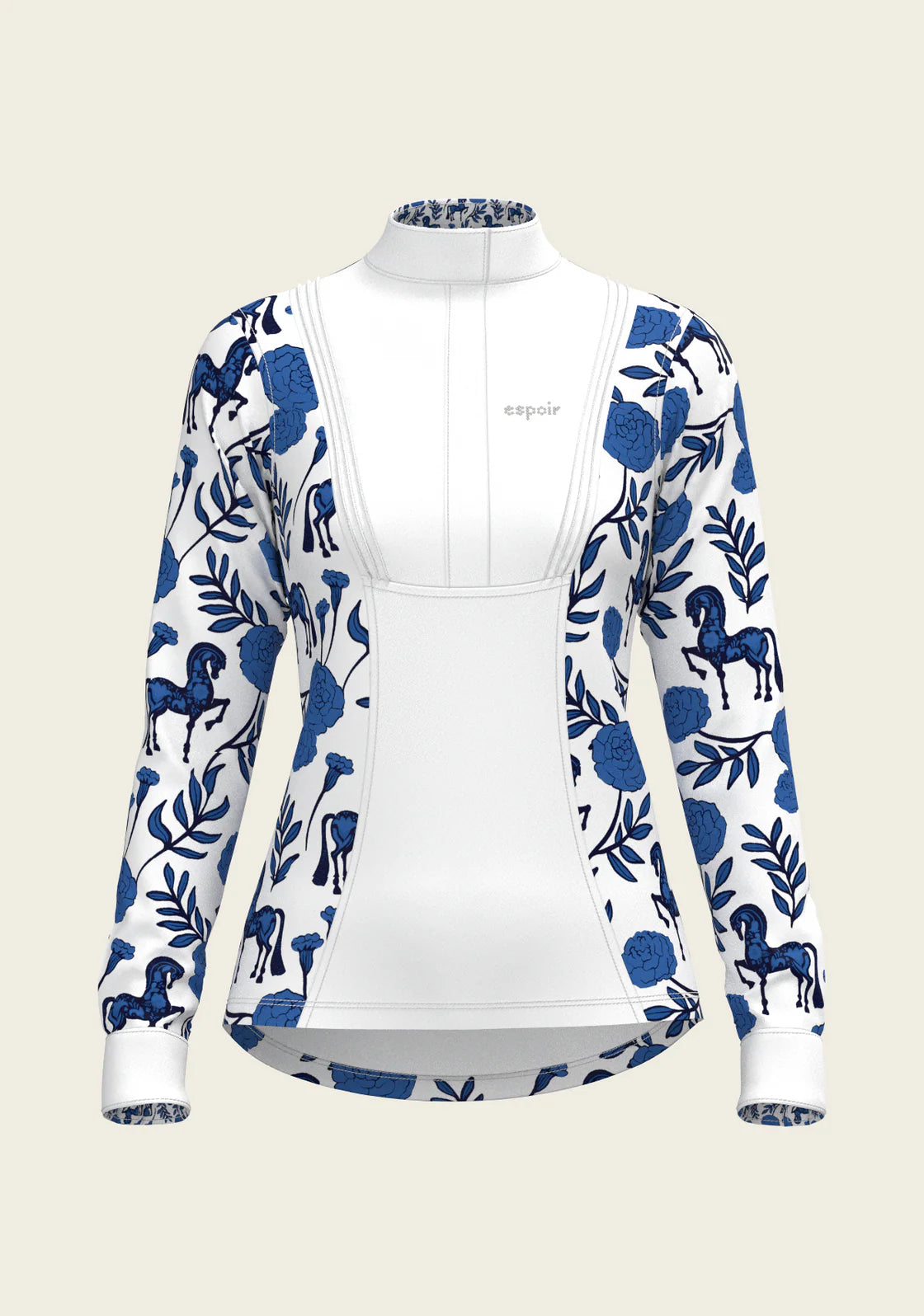 Peony in Blue Short Pleated | Long Sleeve Show Shirt